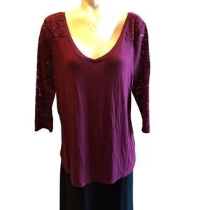 Lace Sleeve Top 14/16 V Neck Burgundy Blouse Elegant‎ 3/4 Sleeve Shirt